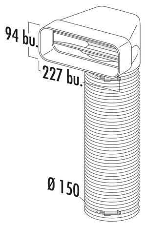 F-URX 150 omkeerstuk 90° met flexibele slang 1000mm