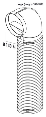 R-URX Flow 125 buisbocht 90&deg; met flexibele slang 1000mm